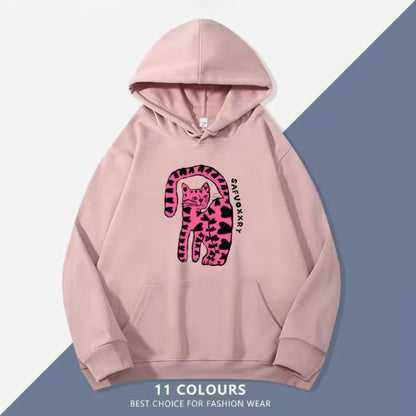 1/26~1/29⭐️期間限定 60%OFF ！🔥人気柄がスウェットで新登場！M~5XL【トップス】ポケット付き ユニセックス対応 レトロ 豹柄 猫 ネコ オーバーサイズ  スウェット レディース【FCシリーズ】