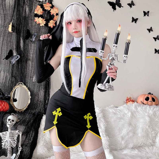 【ハロウィン】大人用セクシー修道女コスチューム・十字架吸血鬼・ブラックマリア・舞台・劇用衣装