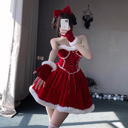 【クリスマス】プレゼントは私！ セクシー グリーン チューブトップワンピース 新年勝負ドレス