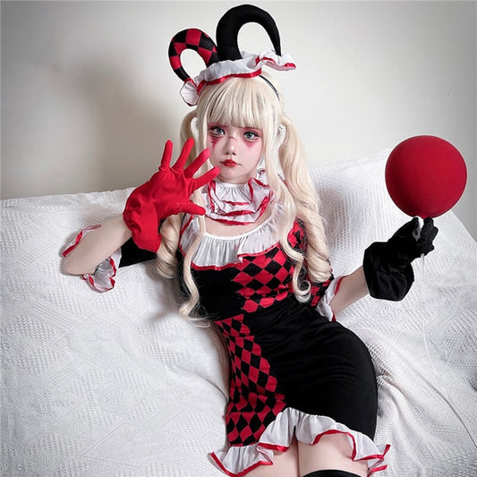 【ハロウィン】 衣装 レディース サーカス ピエロ コスプレ ポーカー柄 ドレス 仮装パーティー ステージ ナイトクラブ