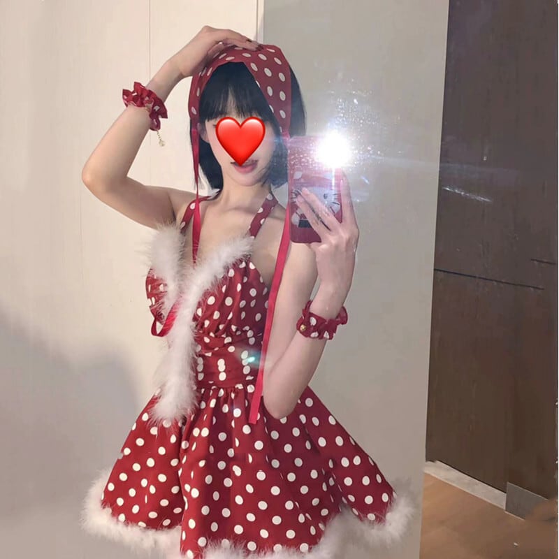【クリスマス】日韓風 サンタコスチューム 可愛いクリスマスセットアップ 新年スウィートキャミワンピース