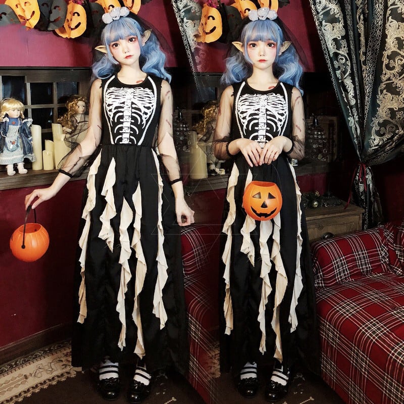 【ハロウィン】コスプレ  魔女 パーティ ダークデビル ゴーストブライド ブラック ヴァンパイア レディース