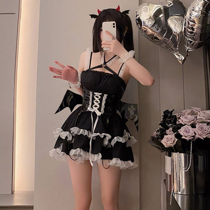 【ハロウィン】 セクシー ランジェリー PU レザー コスプレ デビル タイト コルセット 高級感