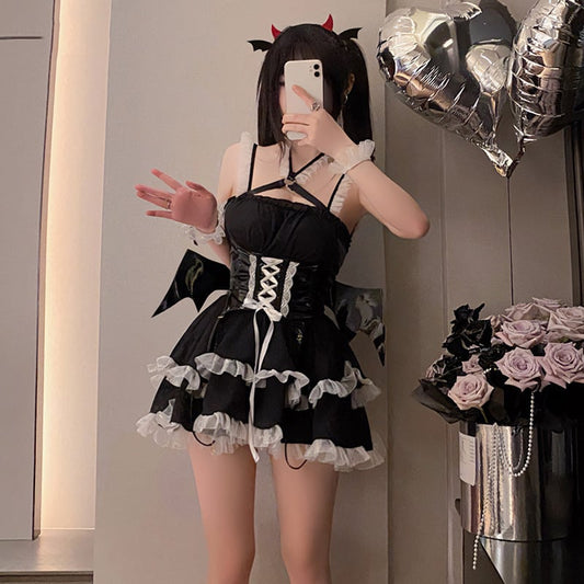 【ハロウィン】 セクシー ランジェリー PU レザー コスプレ デビル タイト コルセット 高級感