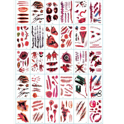 【ハロウィン】ホラー系 傷跡 タトゥーシール 刀傷 血のり 吸血鬼風 リアル 傷口 仮装用 30枚入 ステッカー