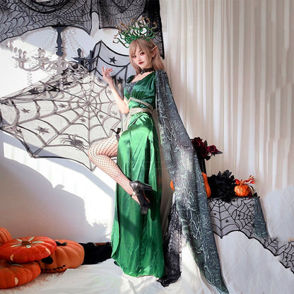 【ハロウィン】レディース ギリシャ神話 メドゥーサ コスプレ ヘビヘッド マント付き ドレス 役割衣装
