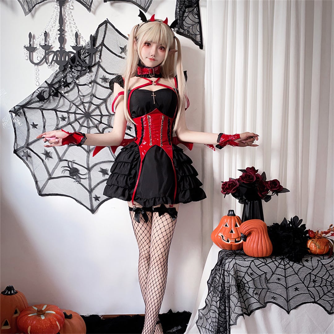【ハロウィン】 コスチューム 大人用 ダークゴシック メイド服 セクシー 小悪魔 日本アニメ 角色扮演 バットウィング