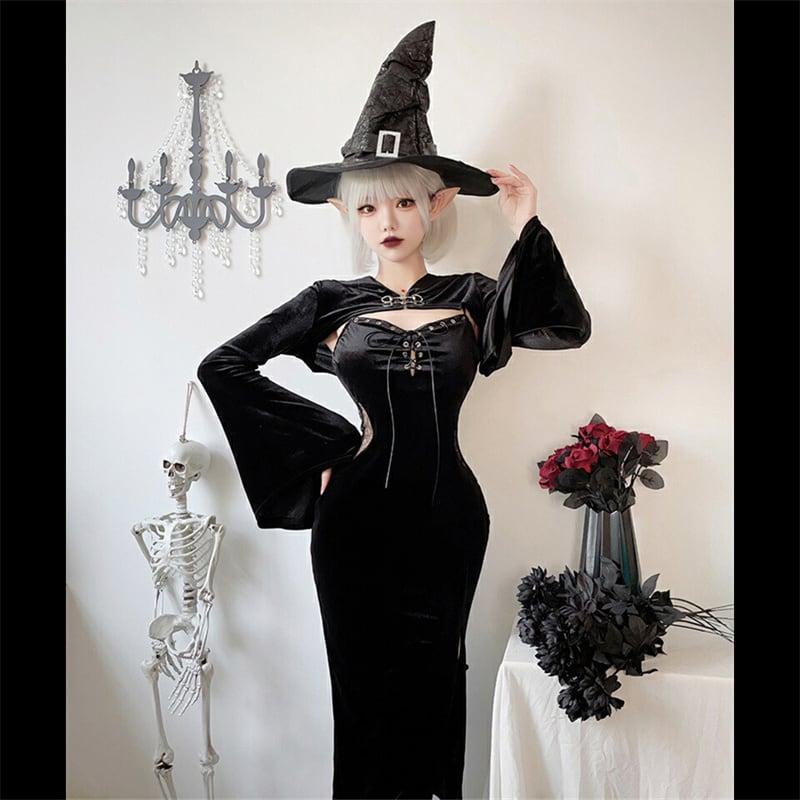 【ハロウィン】衣装 レディース ゴシック ダーク ロングドレス 魔女 吸血鬼 花嫁 コスチューム