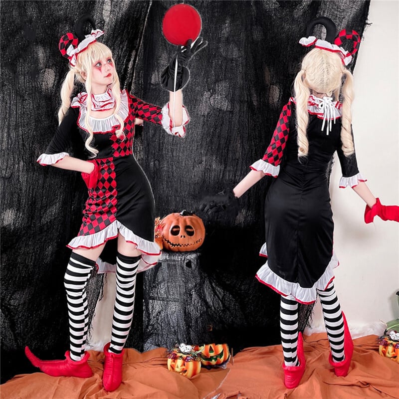 【ハロウィン】 衣装 レディース サーカス ピエロ コスプレ ポーカー柄 ドレス 仮装パーティー ステージ ナイトクラブ