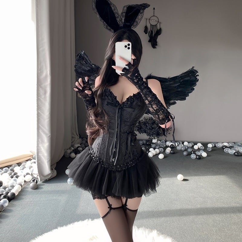 【ハロウィン】コルセット ダークエンジェル チューブトップ ベスト セクシー ランジェリー