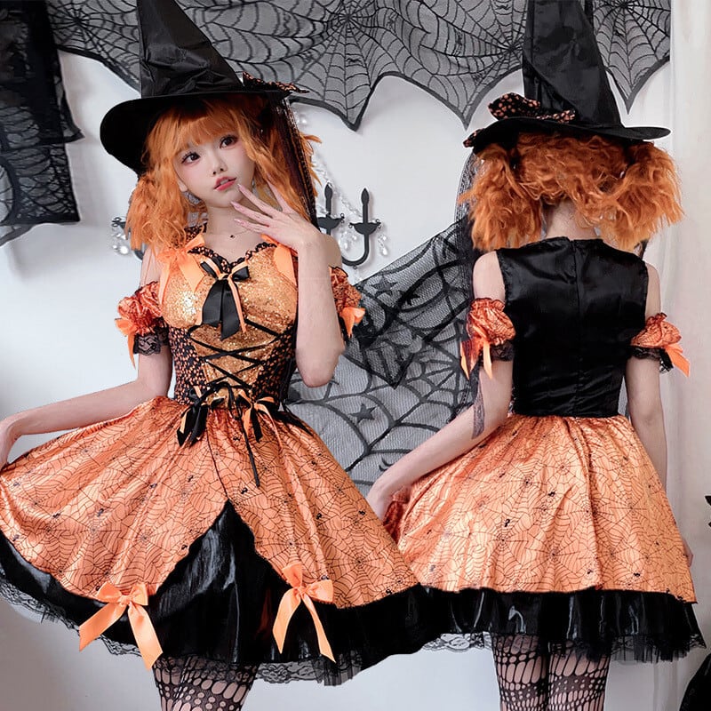 【ハロウィン】衣装 レディース 魔女 コスプレ ドレス パンプキン ハロウィンパーティー ステージ衣装