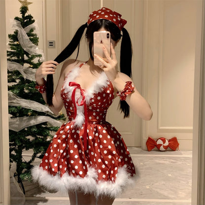 【クリスマス】日韓風 サンタコスチューム 可愛いクリスマスセットアップ 新年スウィートキャミワンピース