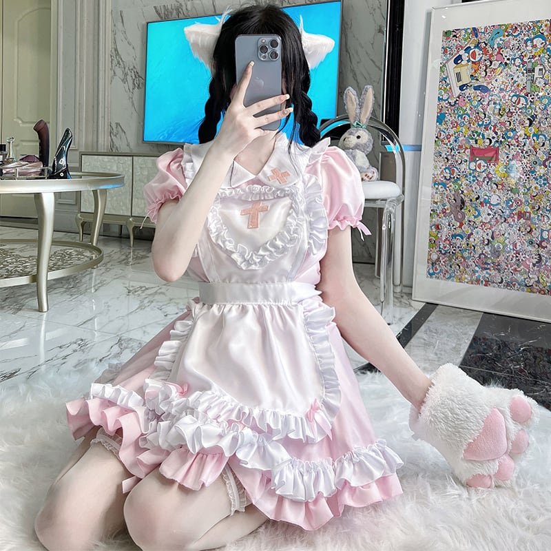 【ハロウィン】クラシック メイド服 半袖 可愛い 日系 コスプレ ワンピース