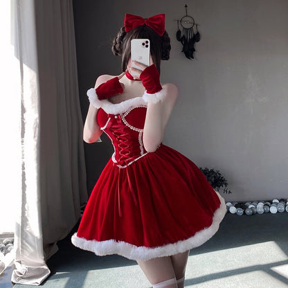 【クリスマス】プレゼントは私！ セクシー グリーン チューブトップワンピース 新年勝負ドレス