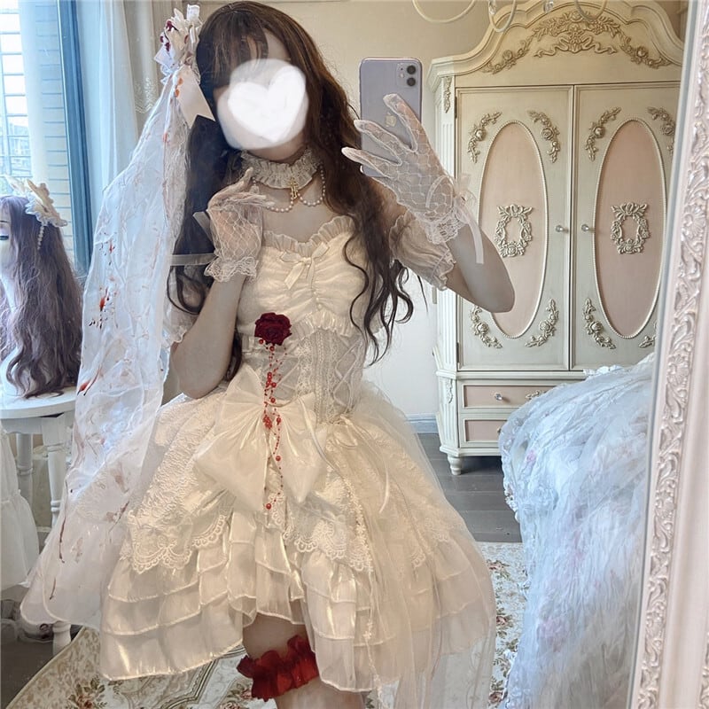 【ハロウィン】Lolita ピュアブラッドキス ゴスロリ 花嫁風 薔薇レース＆チュール ワンピース レディース
