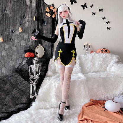 【ハロウィン】大人用セクシー修道女コスチューム・十字架吸血鬼・ブラックマリア・舞台・劇用衣装