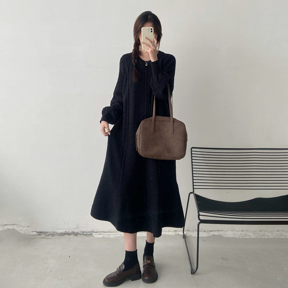 【ワンピース】秋冬厚手ニットロングワンピース レディース 大きいサイズ マーメイドシルエット ゆったり 上品【JZシリーズ】