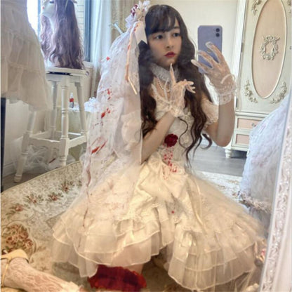 【ハロウィン】Lolita ピュアブラッドキス ゴスロリ 花嫁風 薔薇レース＆チュール ワンピース レディース