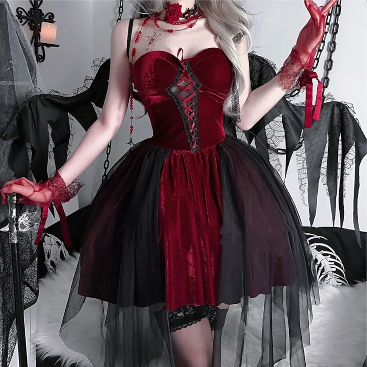 【ハロウィン】コスプレ 衣装 レディース 新作 赤い悪魔 暗黒天使 ワンピース セット セクシー 角色扮演服