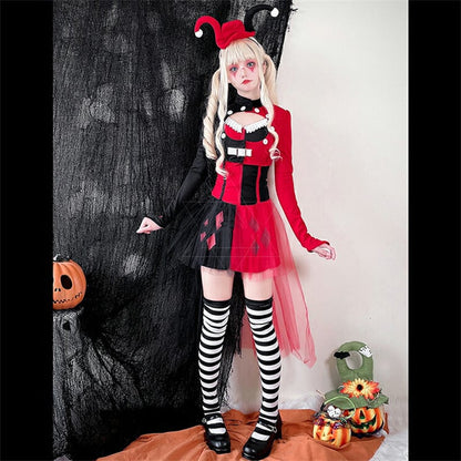 【ハロウィン】レディース サーカス ピエロ コスプレ パンク ハリークイン風 ホラー ステージ 衣装