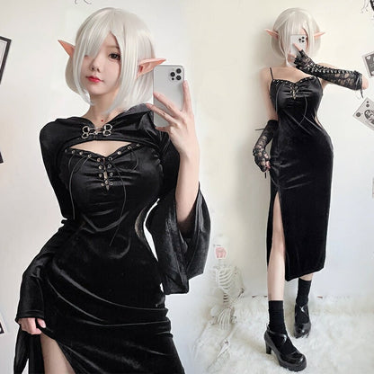 【ハロウィン】衣装 レディース ゴシック ダーク ロングドレス 魔女 吸血鬼 花嫁 コスチューム