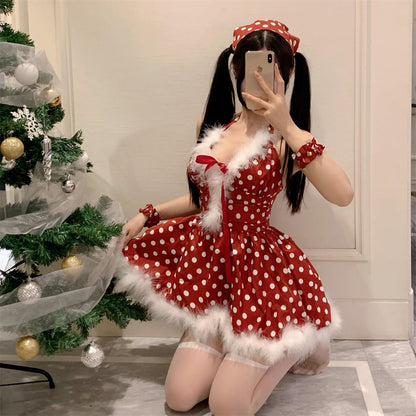 【クリスマス】日韓風 サンタコスチューム 可愛いクリスマスセットアップ 新年スウィートキャミワンピース