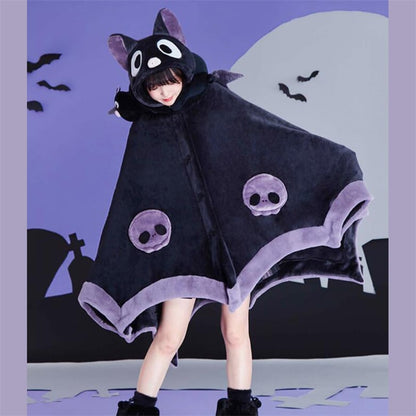 【ハロウィン】コウモリ エアコン毛布 サンゴフリース 昼寝用 ケープ フード付き パジャマ 可愛い レディース