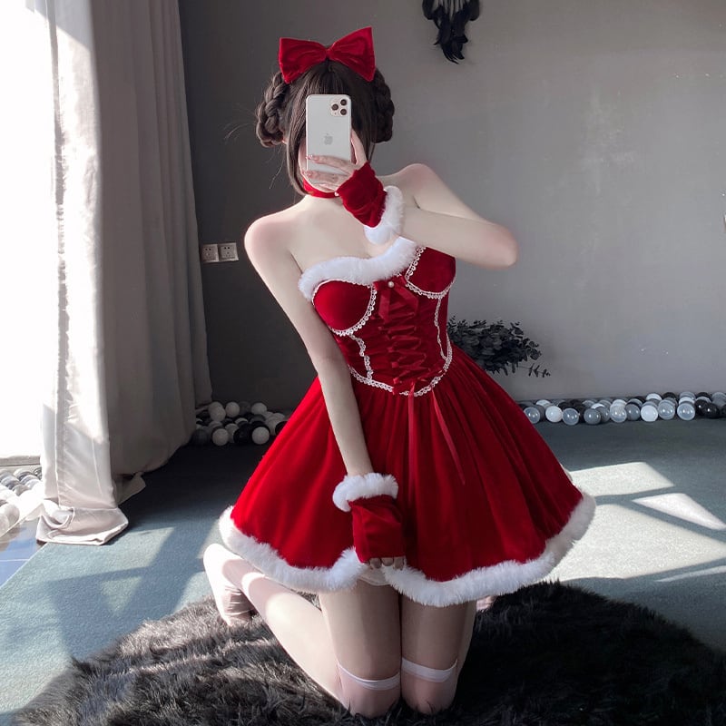 【クリスマス】プレゼントは私！ セクシー グリーン チューブトップワンピース 新年勝負ドレス