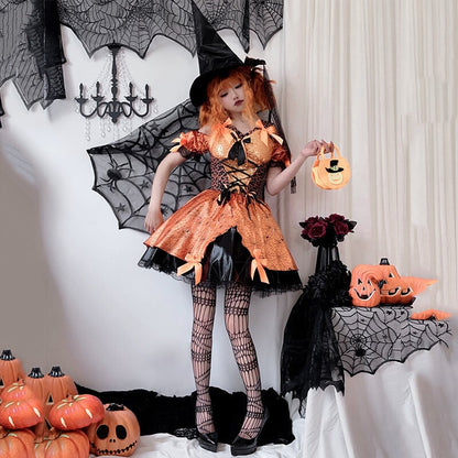 【ハロウィン】衣装 レディース 魔女 コスプレ ドレス パンプキン ハロウィンパーティー ステージ衣装