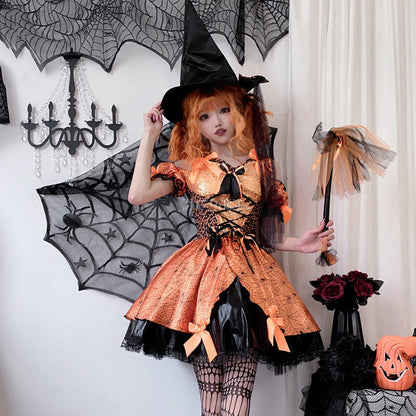【ハロウィン】衣装 レディース 魔女 コスプレ ドレス パンプキン ハロウィンパーティー ステージ衣装