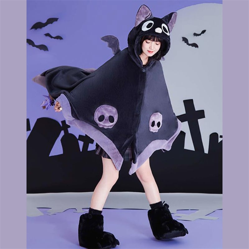【ハロウィン】コウモリ エアコン毛布 サンゴフリース 昼寝用 ケープ フード付き パジャマ 可愛い レディース