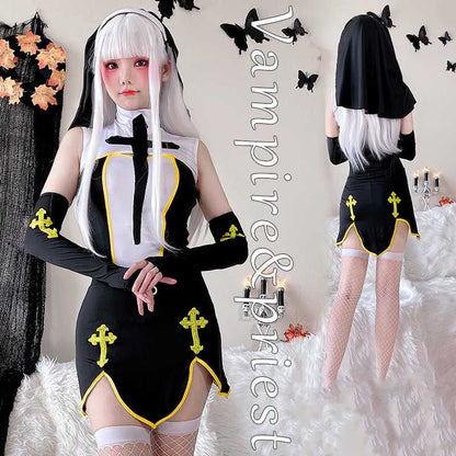 【ハロウィン】大人用セクシー修道女コスチューム・十字架吸血鬼・ブラックマリア・舞台・劇用衣装