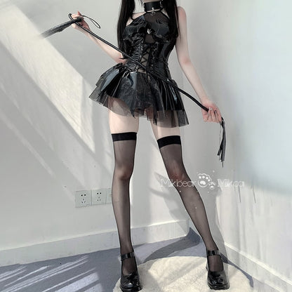 【ハロウィン】 PU 光沢 バットウィング 透け感 ミニドレス・バッククロスデザイン