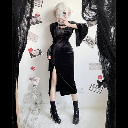 【ハロウィン】衣装 レディース ゴシック ダーク ロングドレス 魔女 吸血鬼 花嫁 コスチューム