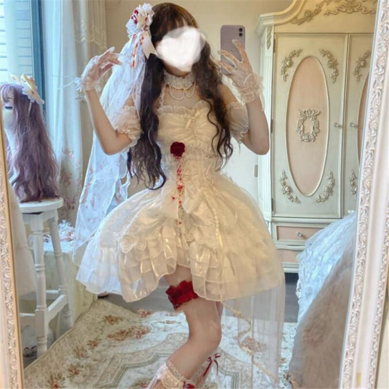 【ハロウィン】Lolita ピュアブラッドキス ゴスロリ 花嫁風 薔薇レース＆チュール ワンピース レディース