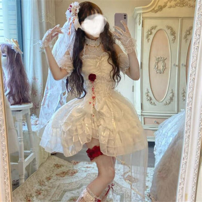 【ハロウィン】Lolita ピュアブラッドキス ゴスロリ 花嫁風 薔薇レース＆チュール ワンピース レディース
