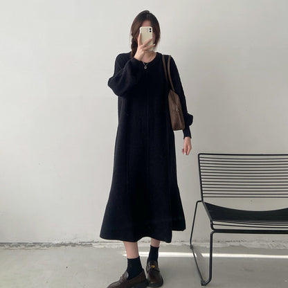 【ワンピース】秋冬厚手ニットロングワンピース レディース 大きいサイズ マーメイドシルエット ゆったり 上品【JZシリーズ】