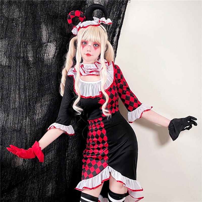 【ハロウィン】 衣装 レディース サーカス ピエロ コスプレ ポーカー柄 ドレス 仮装パーティー ステージ ナイトクラブ