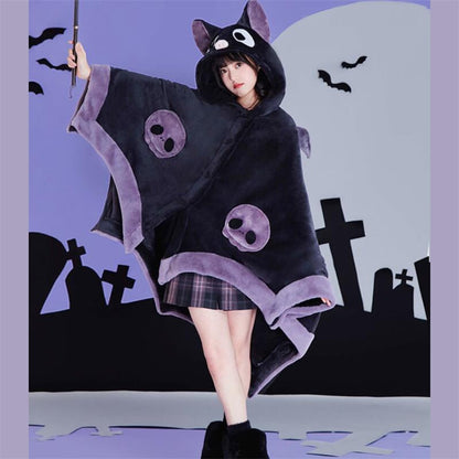 【ハロウィン】コウモリ エアコン毛布 サンゴフリース 昼寝用 ケープ フード付き パジャマ 可愛い レディース