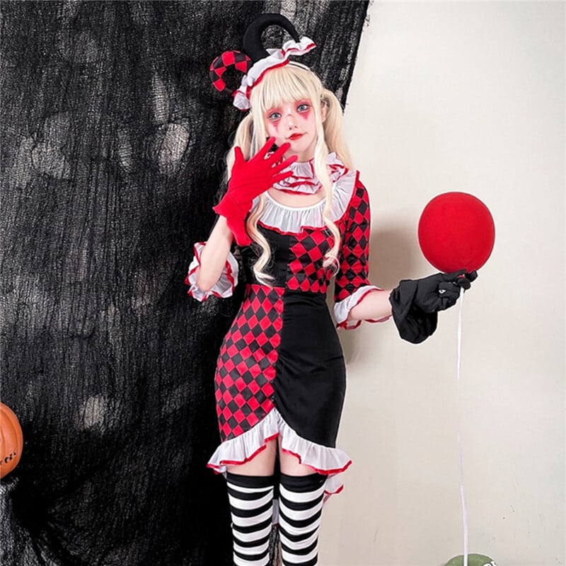 【ハロウィン】 衣装 レディース サーカス ピエロ コスプレ ポーカー柄 ドレス 仮装パーティー ステージ ナイトクラブ