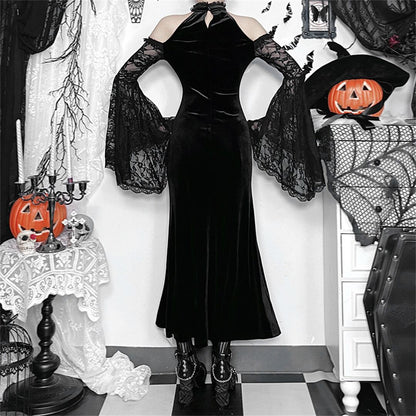 【ハロウィン】コスプレ 肩出し 長袖 ウィッチ ダーク風 セクシー タイト ワンピース
