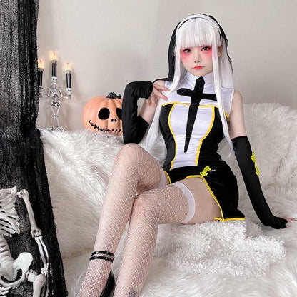 【ハロウィン】大人用セクシー修道女コスチューム・十字架吸血鬼・ブラックマリア・舞台・劇用衣装