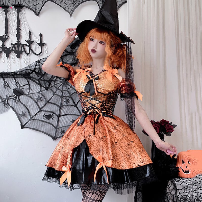 【ハロウィン】衣装 レディース 魔女 コスプレ ドレス パンプキン ハロウィンパーティー ステージ衣装
