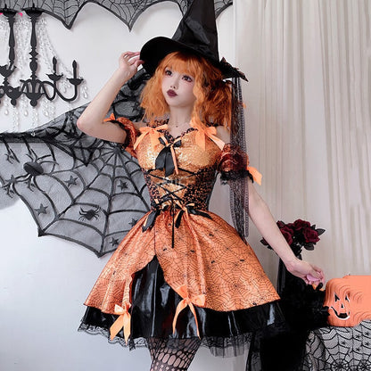 【ハロウィン】衣装 レディース 魔女 コスプレ ドレス パンプキン ハロウィンパーティー ステージ衣装