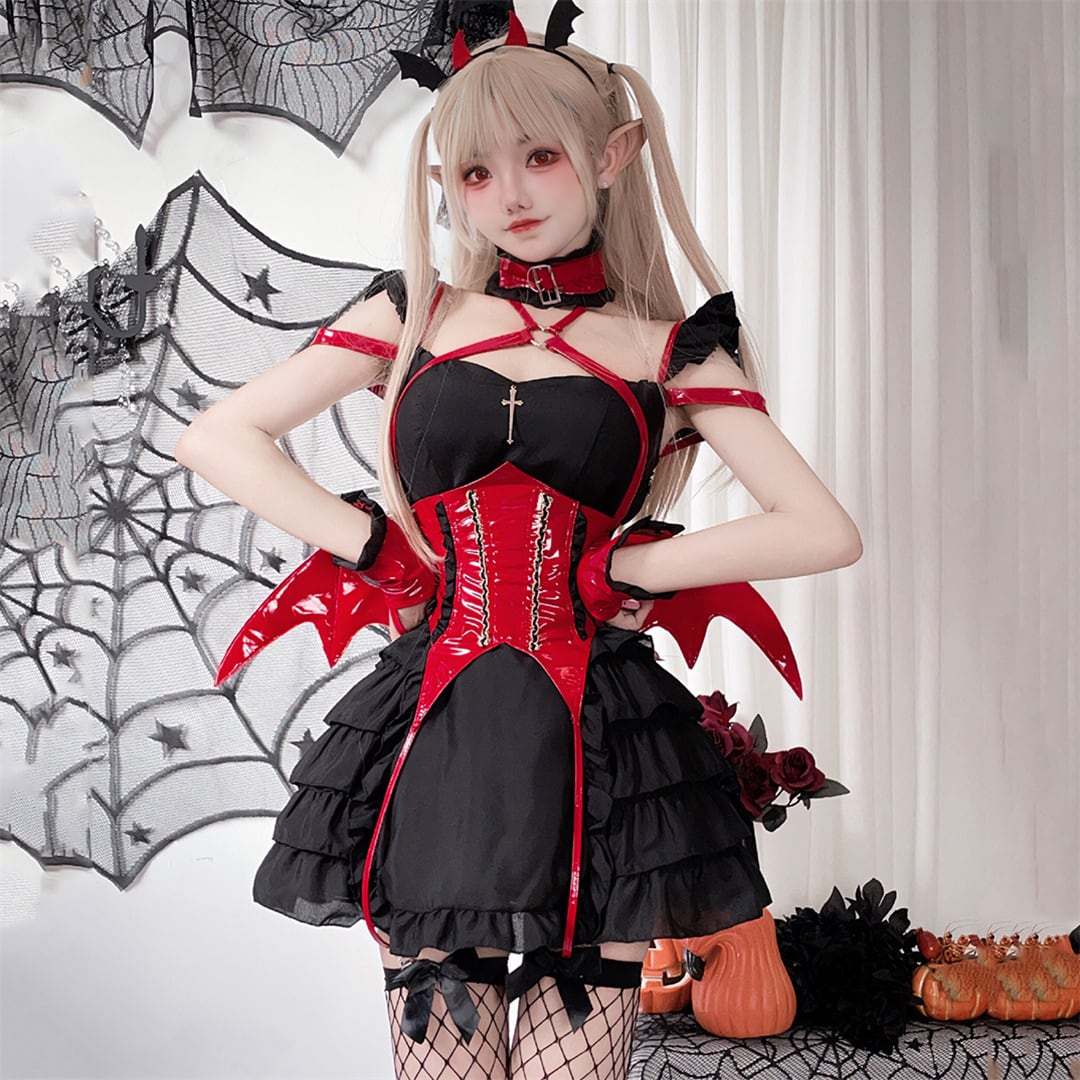 【ハロウィン】 コスチューム 大人用 ダークゴシック メイド服 セクシー 小悪魔 日本アニメ 角色扮演 バットウィング