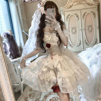 【ハロウィン】Lolita ピュアブラッドキス ゴスロリ 花嫁風 薔薇レース＆チュール ワンピース レディース