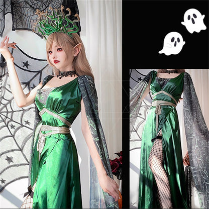 【ハロウィン】レディース ギリシャ神話 メドゥーサ コスプレ ヘビヘッド マント付き ドレス 役割衣装