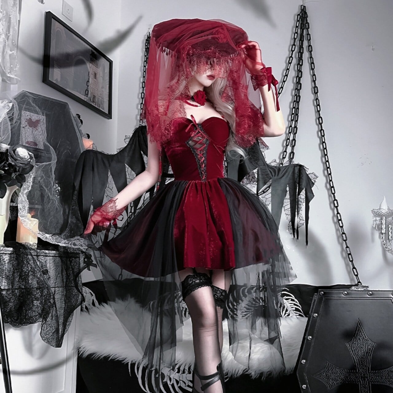 【ハロウィン】コスプレ 衣装 レディース 新作 赤い悪魔 暗黒天使 ワンピース セット セクシー 角色扮演服