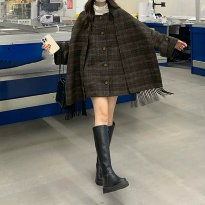 【24AW】【アウター】45-75kg 韓国風 チェック柄 キルティング有 大きいサイズ ゆったり コート