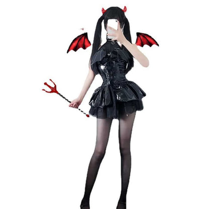 【ハロウィン】 PU 光沢 バットウィング 透け感 ミニドレス・バッククロスデザイン